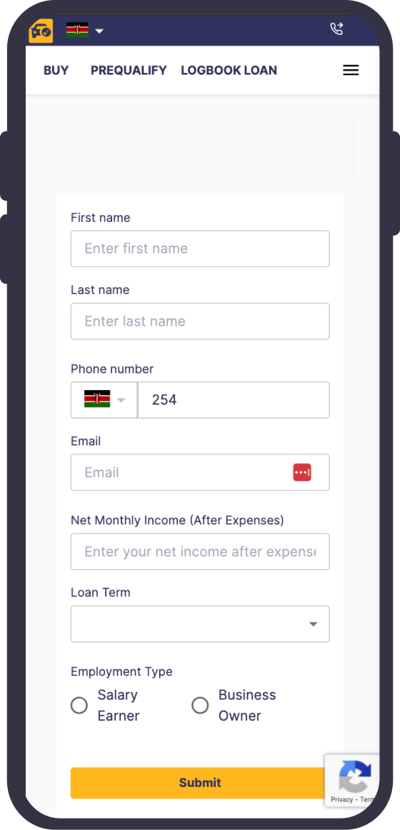 Car finance application form